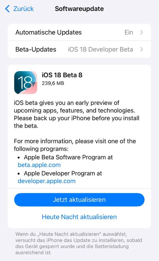 奉贤苹果手机维修分享苹果 iOS / iPadOS 18 开发者预览版 Beta 8 发布 